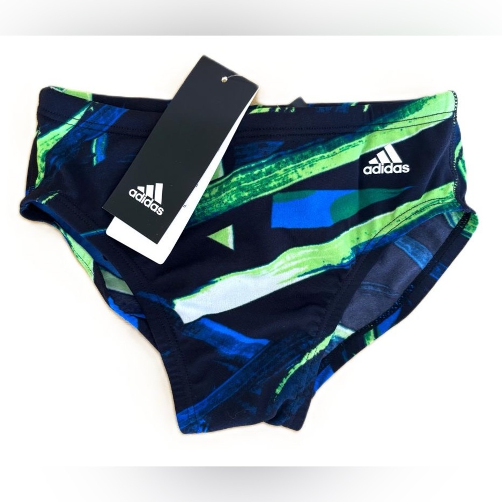 Men's Size 26 adidas CT Print Blue Green Infinitex Swim Brief Swimwear NWT
